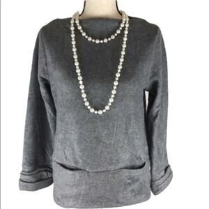 Banana Republic Fleece Sweater Pullover Long Sleeve Slit Neck Gray Pockets Sm